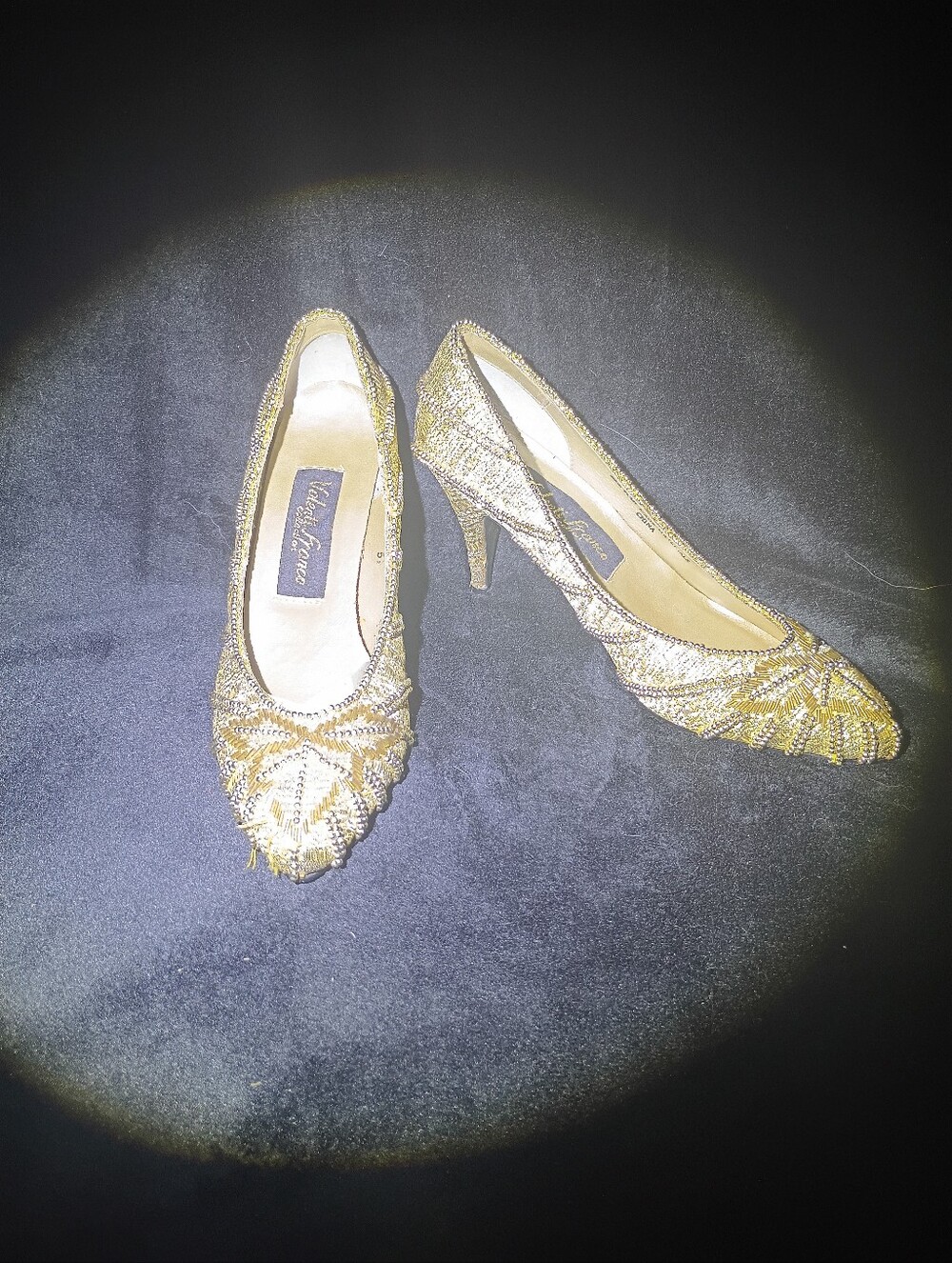 Vintage Valenti Franco Gold Beaded Evening Kitten Heels